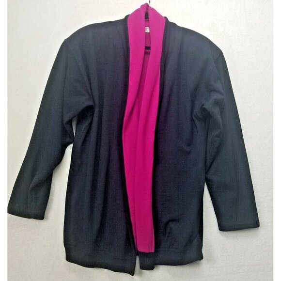 I.magnin design studio 100% merino wool black women's M open front sweater italy - Picture 1 of 11